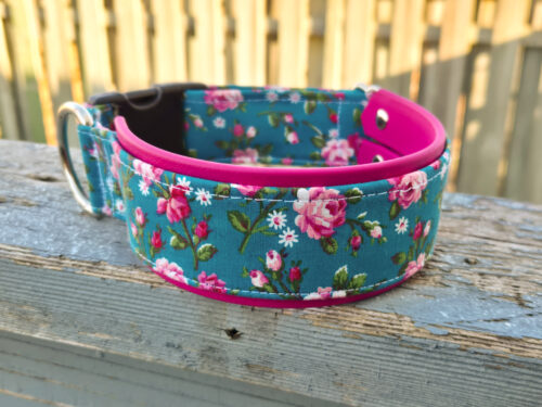 Roselyn Floral Fabric Layered Biothane Dog Collar – Unique & Bold