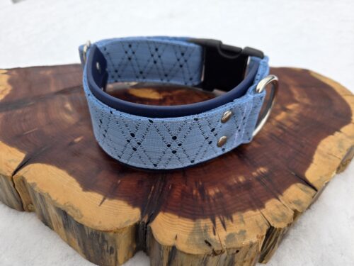Light blue perforated dog collar with navy Biothane